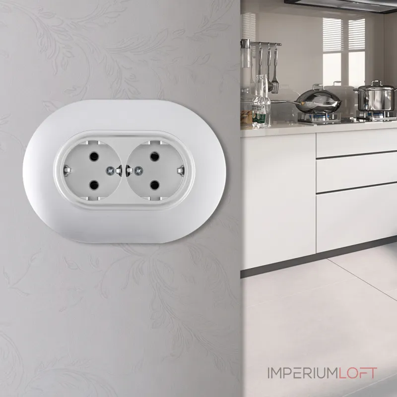 Круглая розетка двойная с заземлением и шторками Arte Milano SET08-double-40-2 silver от ImperiumLoft