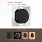 Выключатель одноклавишный проходной (на 2 направления) с подсветкой, 10AX 250V 202.33-1.black от ImperiumLoft