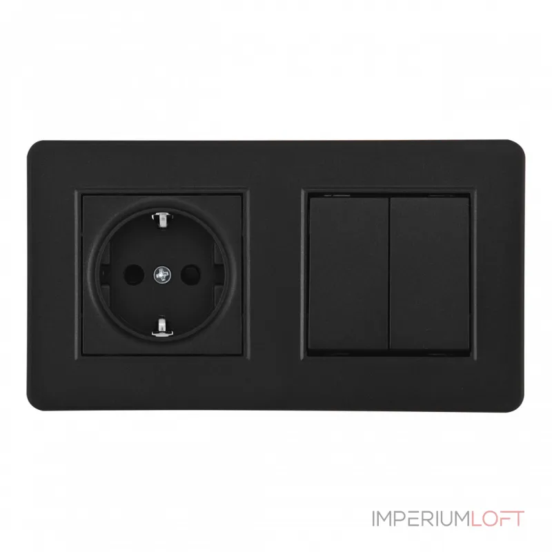 Выключатель двухклавишный с розеткой, заземлением, шторками Arte Milano SET16-2-40-1-30-2 black от ImperiumLoft Выключатель двухклавишный с розеткой, заземлением, шторками Arte Milano SET16-2-40-1-30-2 black от ImperiumLoft