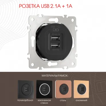 Розетка USB 2.1А+1А 202.46-1.black Розетка USB 2.1А+1А 202.46-1.black