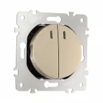 Выключатель двухклавишный проходной (на 2 направления) с подсветкой, 10AX 250V 202.33-2.shampan от ImperiumLoft