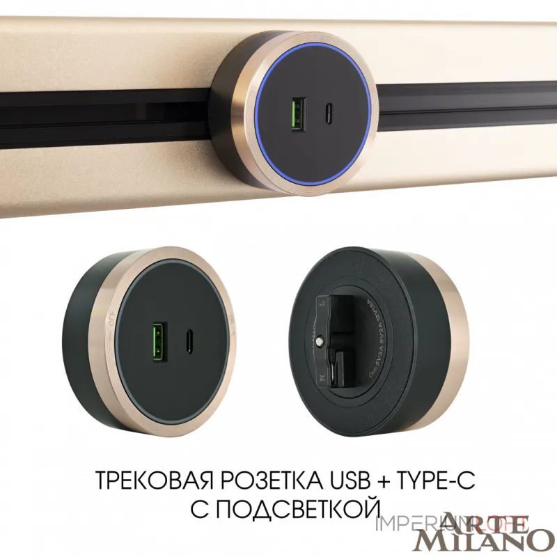 Трековая розетка, 2.1A 18W 250V 380066TS LED/USB-Type-C Gold от ImperiumLoft