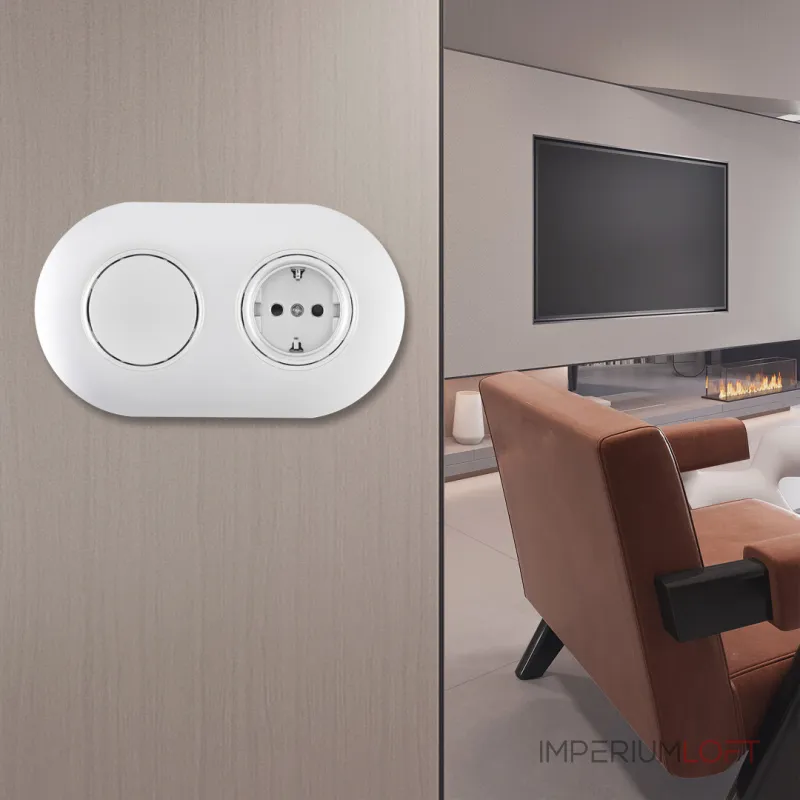 Выключатель круглый одноклавишный с розеткой, заземлением, шторками Arte Milano SET08-2-40-1-30-1 white от ImperiumLoft Выключатель круглый одноклавишный с розеткой, заземлением, шторками Arte Milano SET08-2-40-1-30-1 white от ImperiumLoft