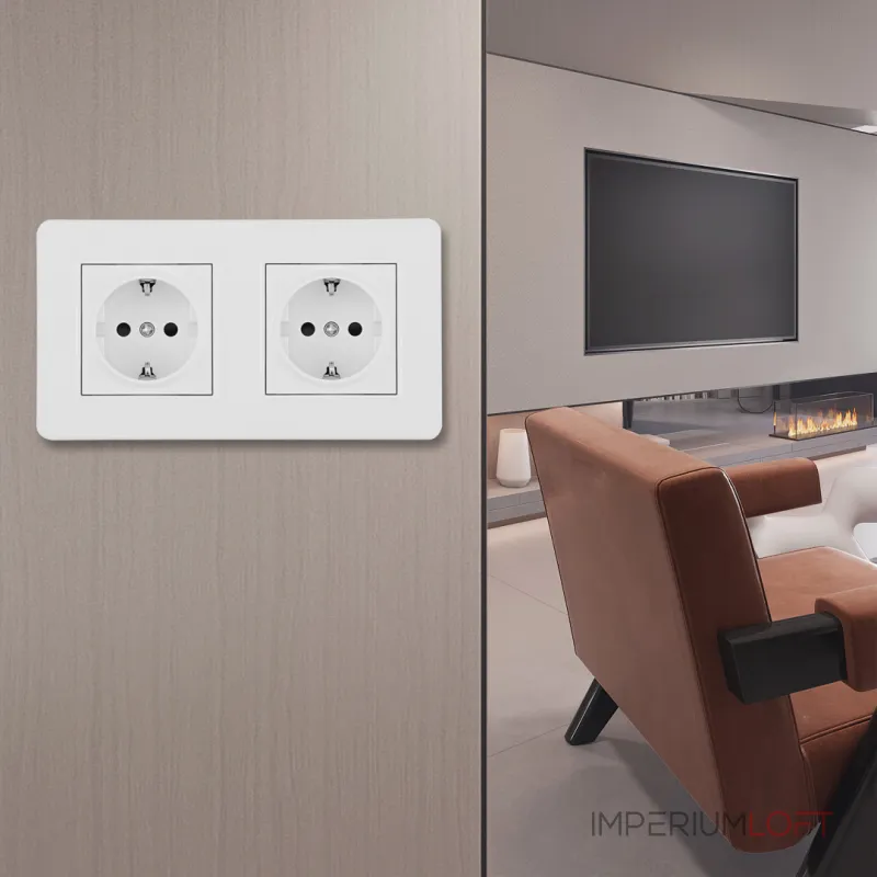 Розетка двойная (двухпостовая) с заземлением и шторками Arte Milano SET16-2-40-1x2 white от ImperiumLoft Розетка двойная (двухпостовая) с заземлением и шторками Arte Milano SET16-2-40-1x2 white от ImperiumLoft