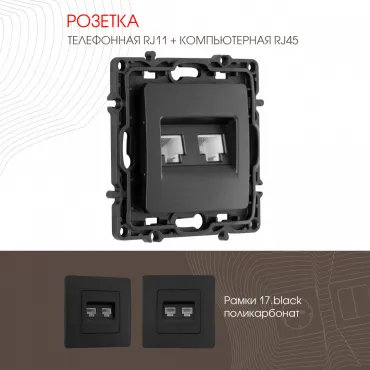 Розетка телефонная RJ11 + компьютерная RJ45 217.44-1.black