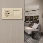 Выключатель двухклавишный с розеткой, заземлением, шторками Arte Milano SET16-2-40-1-30-2 shampan от ImperiumLoft