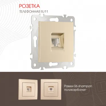 Розетка телефонная, RJ11 206.51-1.shampan Розетка телефонная, RJ11 206.51-1.shampan