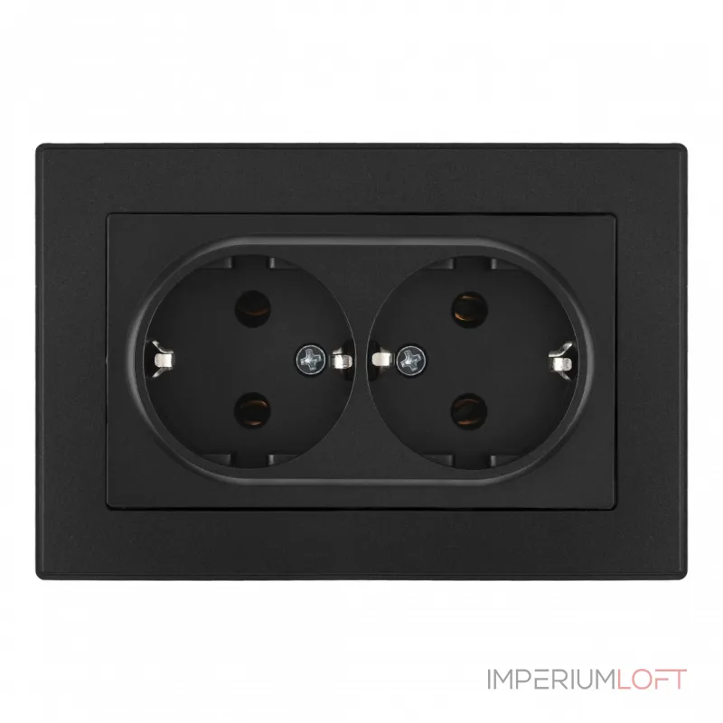 Розетка двойная с заземлением и шторками Arte Milano SET06-double-40-2 black от ImperiumLoft