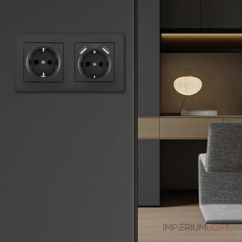 Розетка двойная (двухпостовая) c заземление и шторками + 2USB Arte Milano SET06-2-47-1-40-1 black от ImperiumLoft Розетка двойная (двухпостовая) c заземление и шторками + 2USB Arte Milano SET06-2-47-1-40-1 black от ImperiumLoft