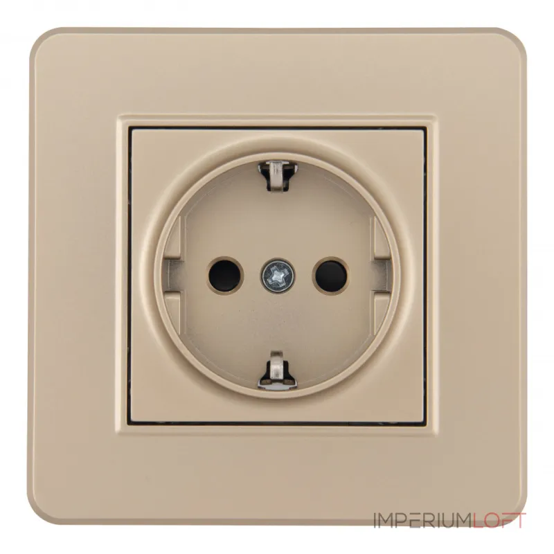 Комплект розетки с заземлением, шторками, рамкой однопостовой Arte Milano SET16-1-40-1 shampan от ImperiumLoft