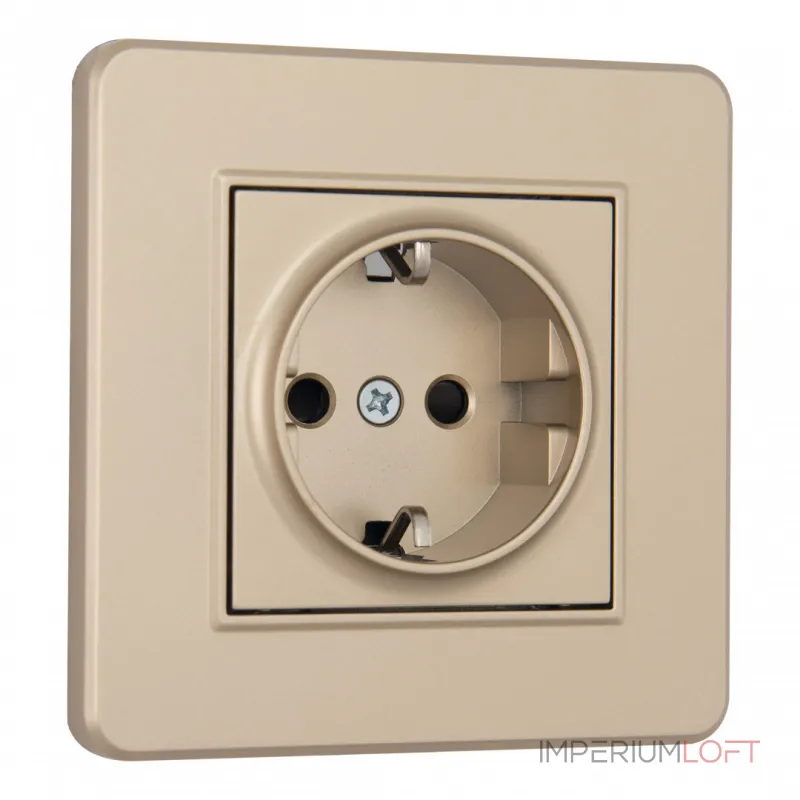 Комплект розетки с заземлением, шторками, рамкой однопостовой Arte Milano SET16-1-40-1 shampan от ImperiumLoft