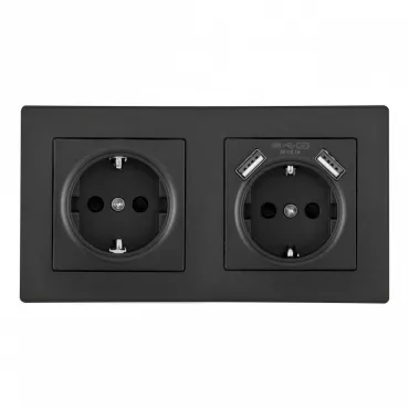 Розетка двойная (двухпостовая) c заземление и шторками + 2USB Arte Milano SET06-2-47-1-40-1 black