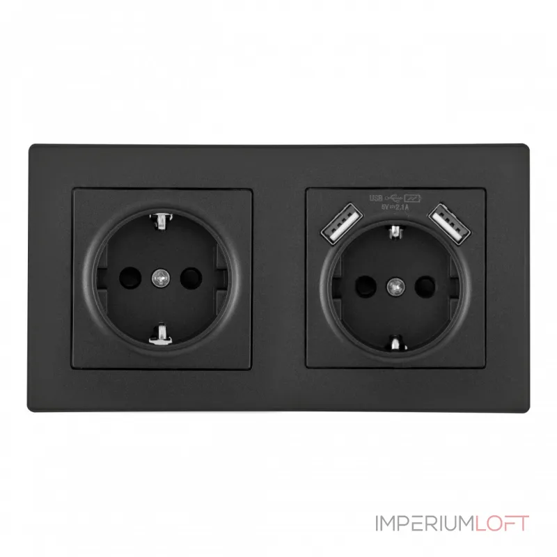 Розетка двойная (двухпостовая) c заземление и шторками + 2USB Arte Milano SET06-2-47-1-40-1 black от ImperiumLoft Розетка двойная (двухпостовая) c заземление и шторками + 2USB Arte Milano SET06-2-47-1-40-1 black от ImperiumLoft