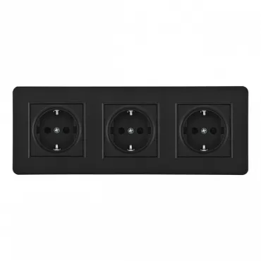 Розетка тройная (трёхпостовая) с заземлением и шторками Arte Milano SET16-3-40-1x3 black