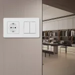 Выключатель двухклавишный с розеткой, заземлением, шторками Arte Milano SET16-2-40-1-30-2 white от ImperiumLoft