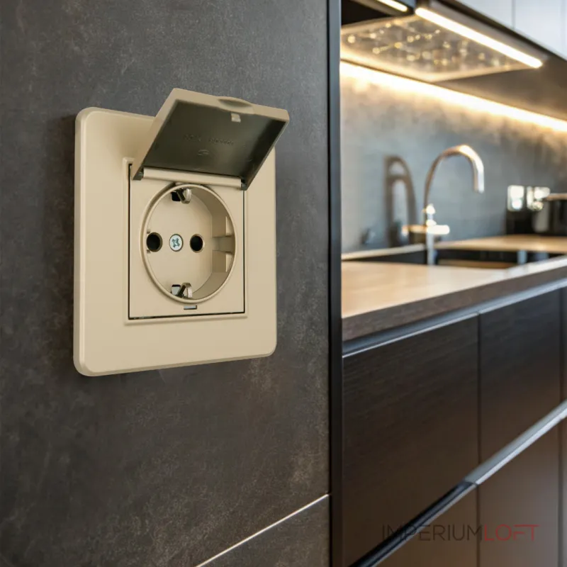 Комплект розетки с заземлением и шторками Arte Milano SET16-1-41-1 shampan от ImperiumLoft