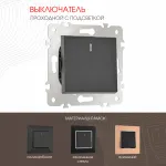Выключатель одноклавишный проходной (на 2 направления) с подсветкой, 10AX 250V 203.33-1.black от ImperiumLoft