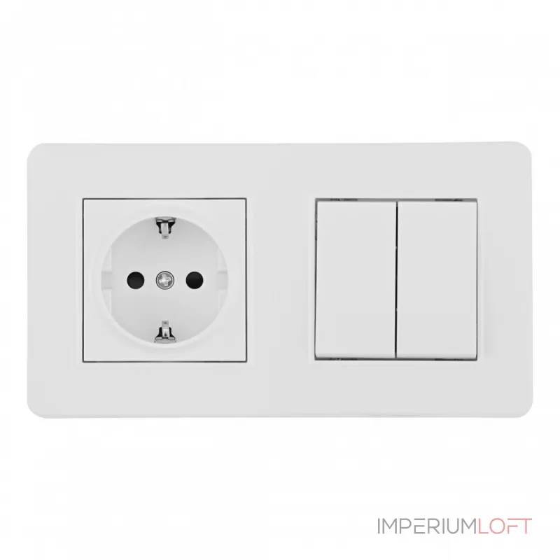 Выключатель двухклавишный с розеткой, заземлением, шторками Arte Milano SET16-2-40-1-30-2 white от ImperiumLoft