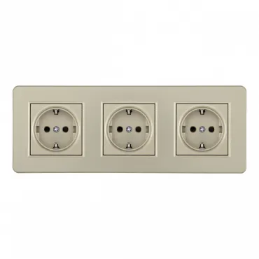 Розетка тройная (трёхпостовая) с заземлением и шторками Arte Milano SET16-3-40-1x3 shampan