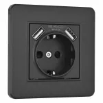 Комплект розетки с заземлением, шторками, рамкой однопостовой + 2 USB Arte Milano SET16-1-47-1 black от ImperiumLoft