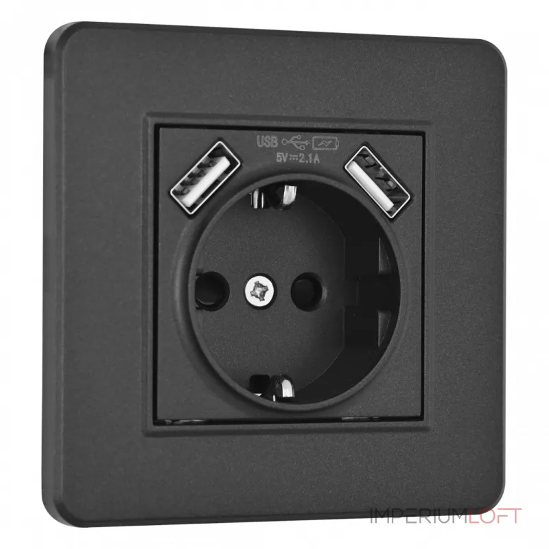 Комплект розетки с заземлением, шторками, рамкой однопостовой + 2 USB Arte Milano SET16-1-47-1 black от ImperiumLoft