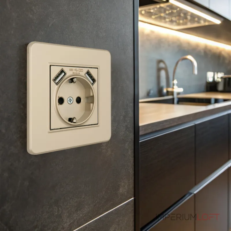 Комплект розетки с заземлением, шторками, рамкой однопостовой + 2 USB Arte Milano SET16-1-47-1 shampan от ImperiumLoft Комплект розетки с заземлением, шторками, рамкой однопостовой + 2 USB Arte Milano SET16-1-47-1 shampan от ImperiumLoft