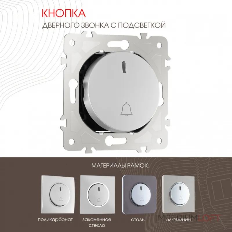 Кнопка дверного звонка с подсветкой, 10A 250V 202.37-1.silver от ImperiumLoft