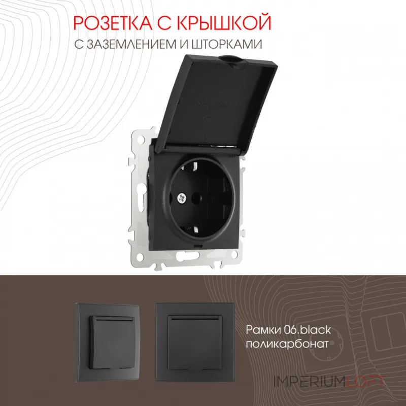 Розетка с заземлением, шторками и защитной крышкой, 16A 250V 206.41-1.black от ImperiumLoft Розетка с заземлением, шторками и защитной крышкой, 16A 250V 206.41-1.black от ImperiumLoft