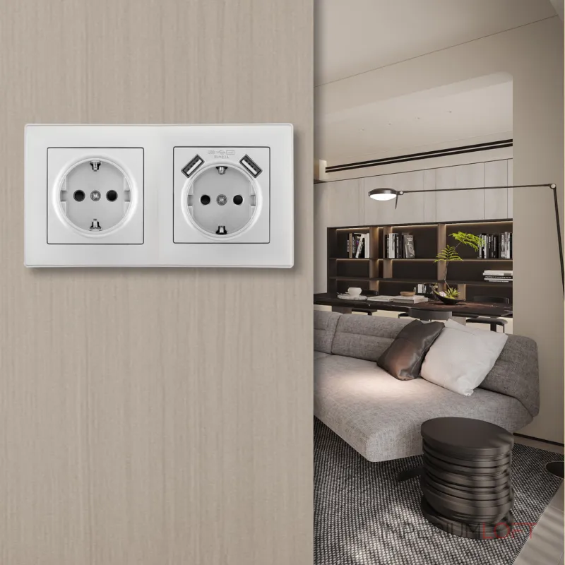 Розетка двойная (двухпостовая) c заземление и шторками + 2USB Arte Milano SET06-2-47-1-40-1 silver от ImperiumLoft Розетка двойная (двухпостовая) c заземление и шторками + 2USB Arte Milano SET06-2-47-1-40-1 silver от ImperiumLoft