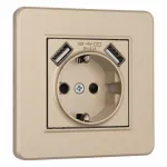 Комплект розетки с заземлением, шторками, рамкой однопостовой + 2 USB Arte Milano SET16-1-47-1 shampan от ImperiumLoft