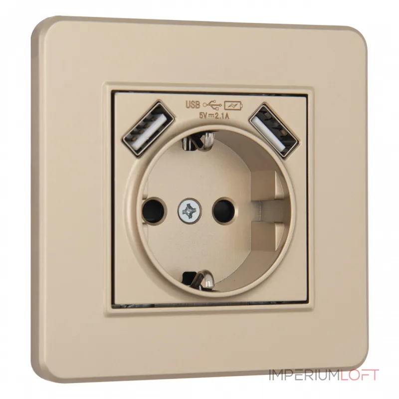 Комплект розетки с заземлением, шторками, рамкой однопостовой + 2 USB Arte Milano SET16-1-47-1 shampan от ImperiumLoft Комплект розетки с заземлением, шторками, рамкой однопостовой + 2 USB Arte Milano SET16-1-47-1 shampan от ImperiumLoft