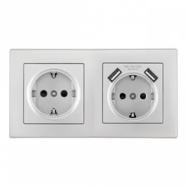 Розетка двойная (двухпостовая) c заземление и шторками + 2USB Arte Milano SET06-2-47-1-40-1 silver Розетка двойная (двухпостовая) c заземление и шторками + 2USB Arte Milano SET06-2-47-1-40-1 silver