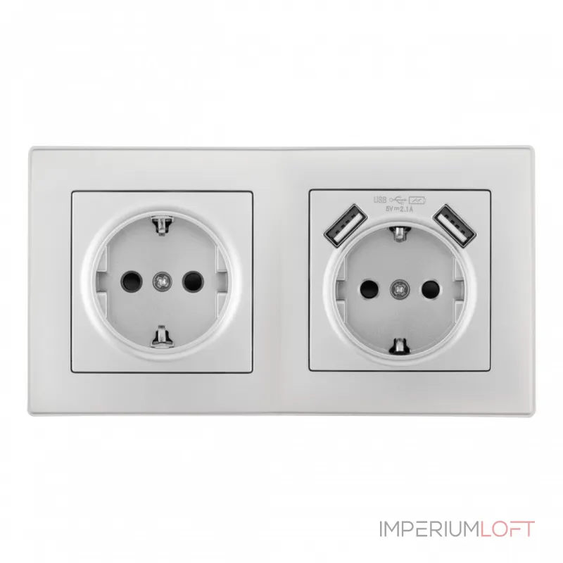 Розетка двойная (двухпостовая) c заземление и шторками + 2USB Arte Milano SET06-2-47-1-40-1 silver от ImperiumLoft Розетка двойная (двухпостовая) c заземление и шторками + 2USB Arte Milano SET06-2-47-1-40-1 silver от ImperiumLoft