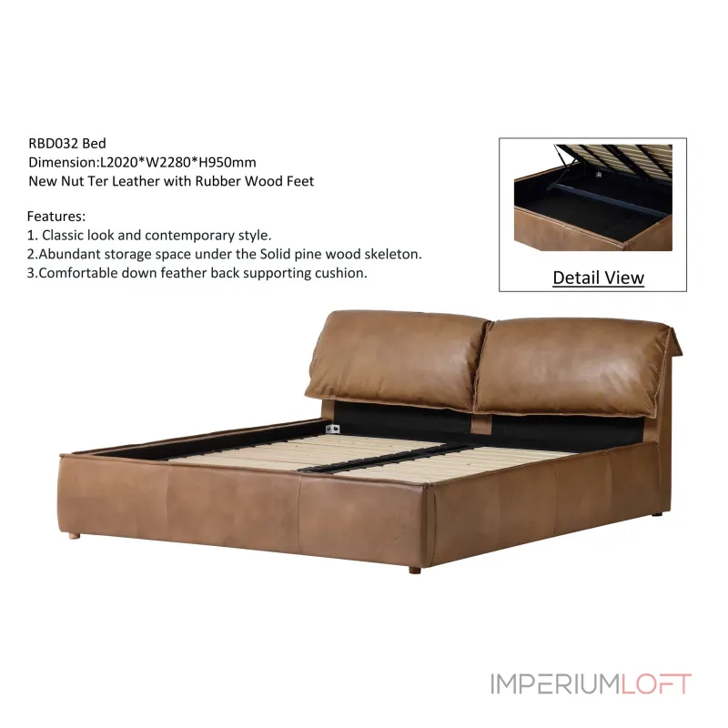 Кровать rbd032 new nut ter leather with rubber wood feet от ImperiumLoft