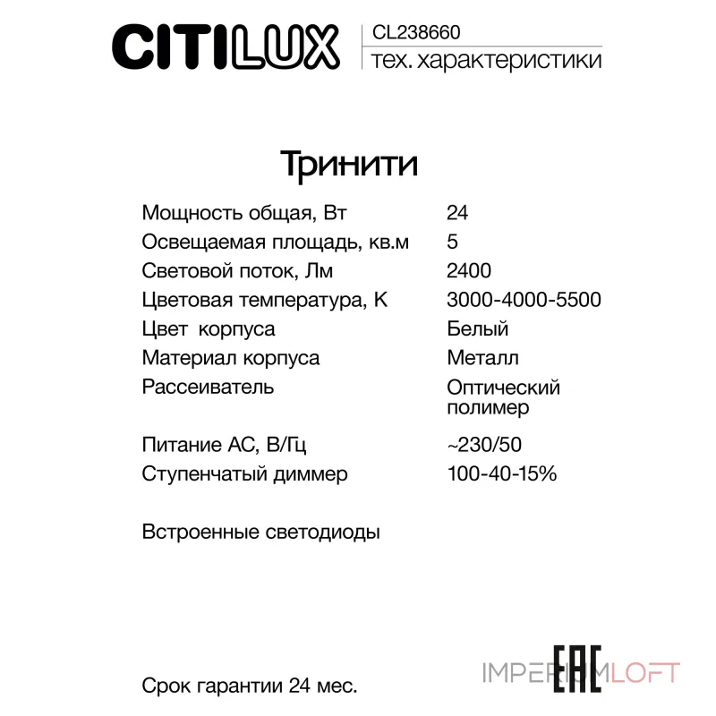 Светильник настенный Citilux Тринити CL238660 от ImperiumLoft
