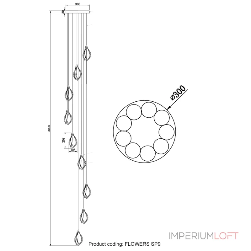 Подвесной светильник Crystal Lux FLOWERS SP9 Подвесной светильник Crystal Lux FLOWERS SP9