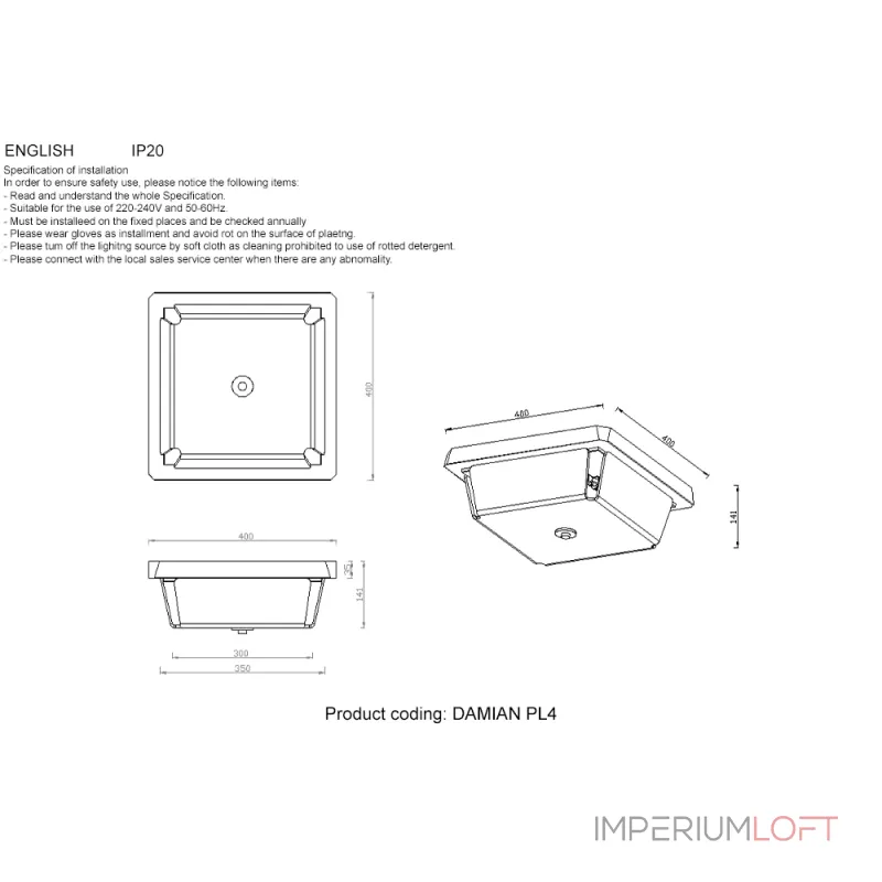 Светильник потолочный Crystal Lux DAMIAN PL4 BRASS