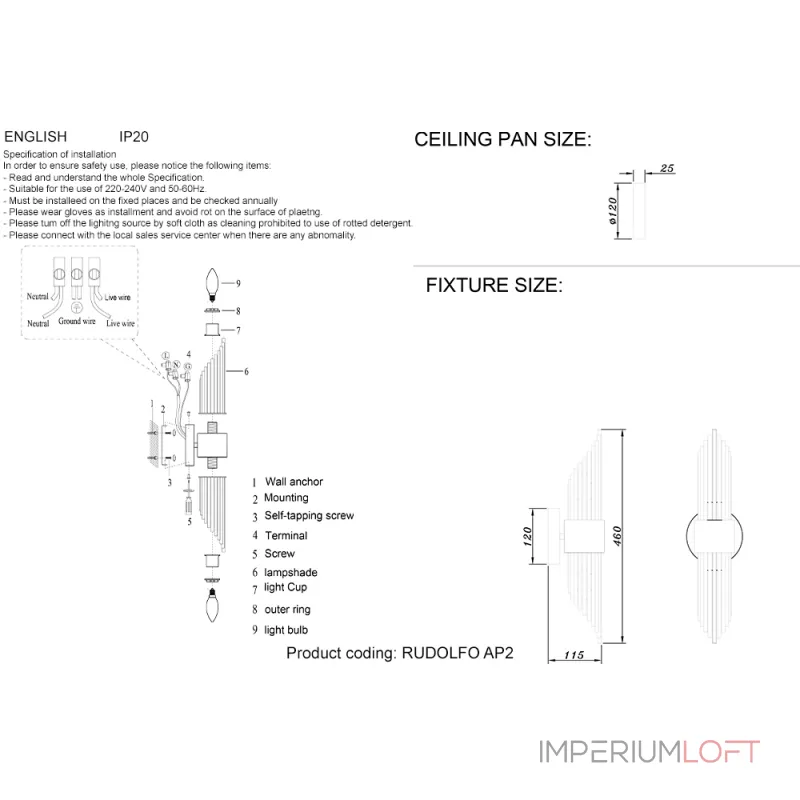 Бра Crystal Lux RUDOLFO AP2 BRASS