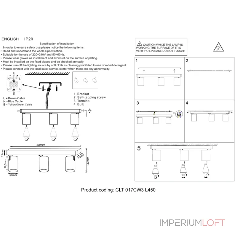 Светильник потолочный Crystal Lux CLT 017CW3 L450 WH от ImperiumLoft