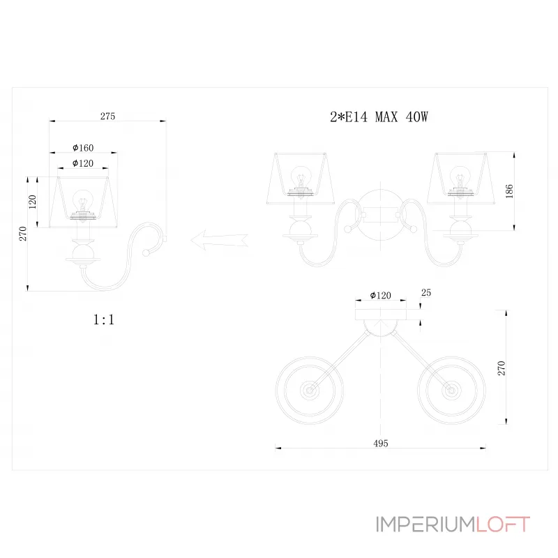Настенный светильник Delight Collection KM0837W-2 bronze от ImperiumLoft Настенный светильник Delight Collection KM0837W-2 bronze от ImperiumLoft