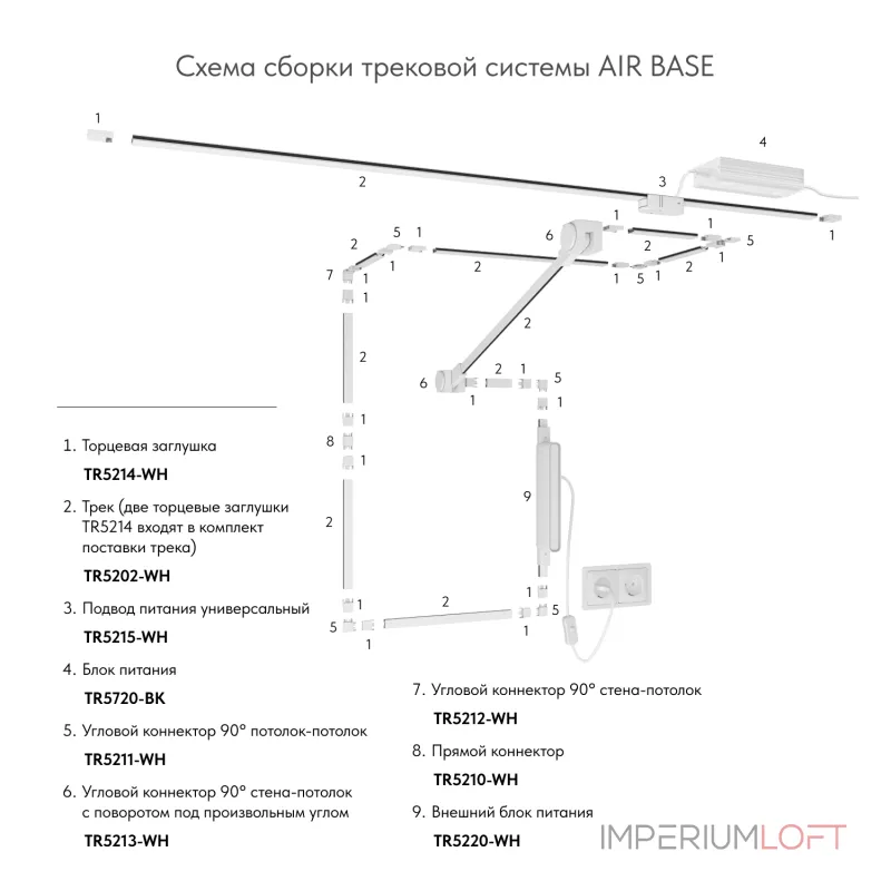 Угловой соединитель 90° стена-потолок, для трека Denkirs Air Base TR5212-WH от ImperiumLoft