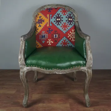 Кресло Bergere Kelim Pattern & Green Leather Кресло Bergere Kelim Pattern & Green Leather