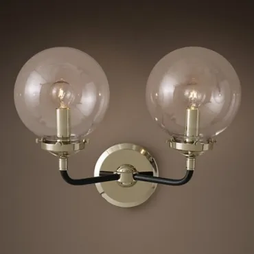 Бра Bistro Globe Clear Glass Double Sconce Nickel