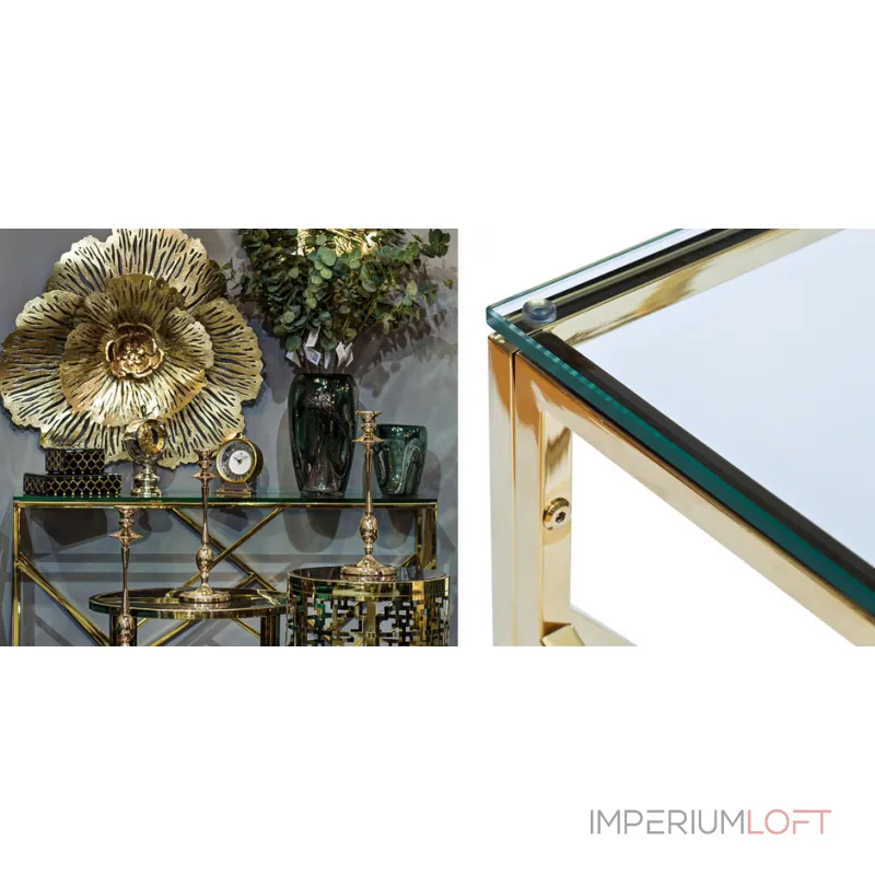 Консоль Serene Furnishing Gold Clear Glass Top Console от ImperiumLoft Консоль Serene Furnishing Gold Clear Glass Top Console от ImperiumLoft
