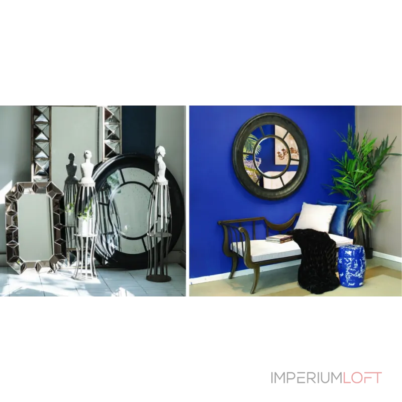 Зеркало настенное состаренное Black Round Window от ImperiumLoft