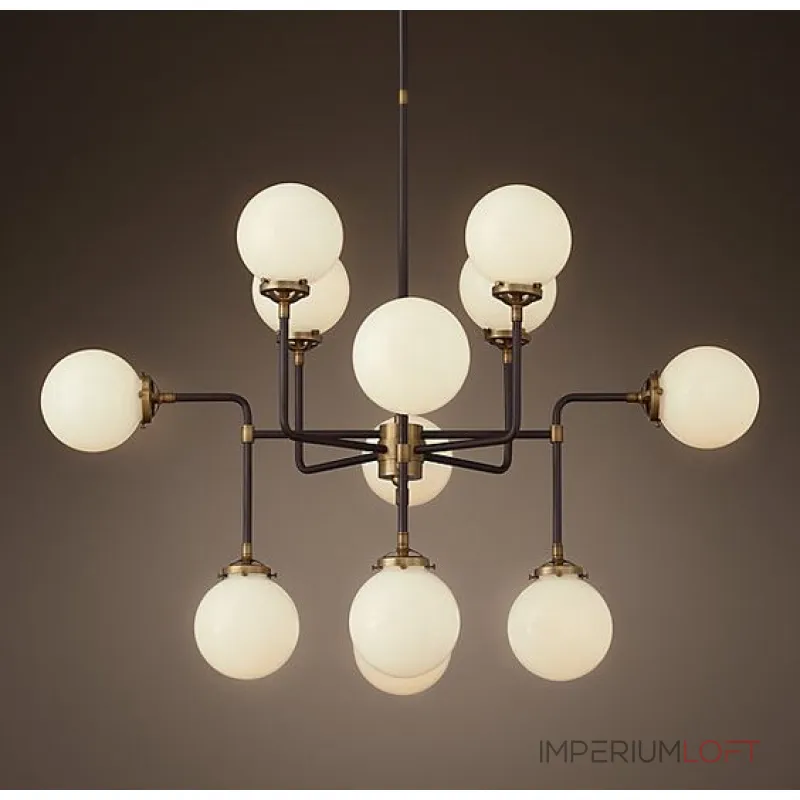 Люстра на штанге RH Bistro Globe Milk Glass 12-Light Chandelier Люстра на штанге RH Bistro Globe Milk Glass 12-Light Chandelier