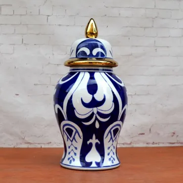 Китайская чайная ваза с крышкой Blue Pattern Китайская чайная ваза с крышкой Blue Pattern