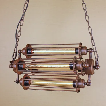 Подвесная люстра Loft Industrial Edison Cage Horizontal Quatro Chain Подвесная люстра Loft Industrial Edison Cage Horizontal Quatro Chain