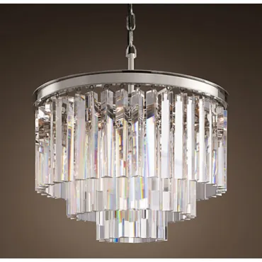 Подвесная люстра RH 1920S ODEON CLEAR GLASS FRINGE 3-TIER CHANDELIER nickel 36 см