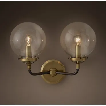 Бра Bistro Globe Clear Glass Double Sconce Brass Бра Bistro Globe Clear Glass Double Sconce Brass